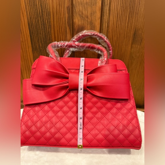Scarleton Red Quilted Bow Satchel Handbag Crossbody Vegan Leather- NWT - Picture 5 of 8
